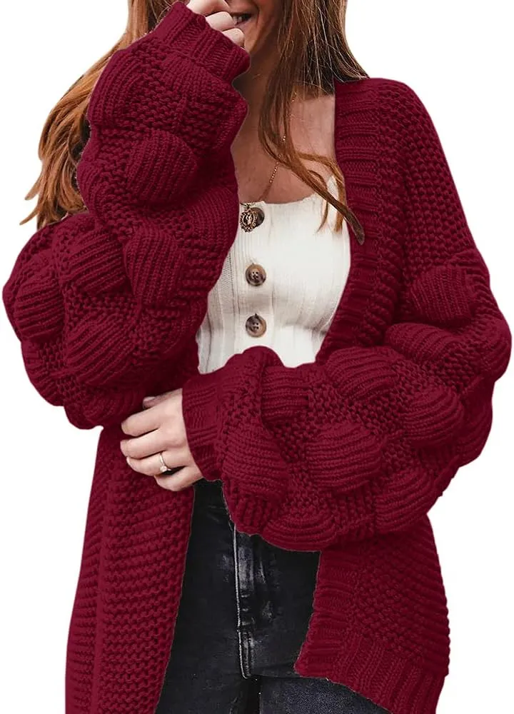FERBIA Women Oversized Cardigan Knitted Cute Chunky Sweaters Wrap Long Fall Pom Pom Open Front Knit