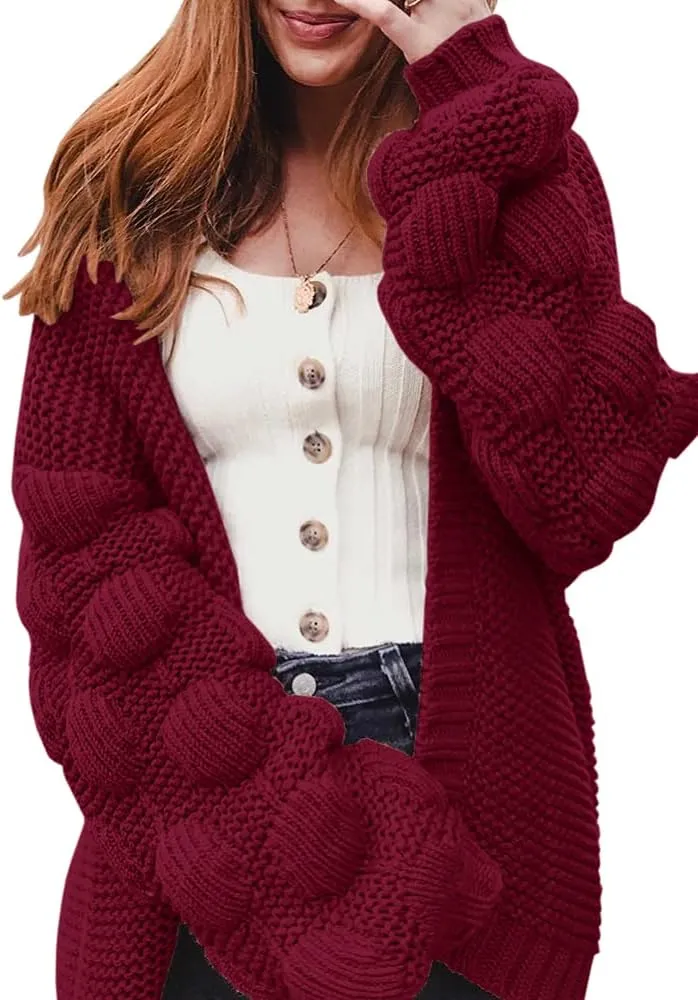 FERBIA Women Oversized Cardigan Knitted Cute Chunky Sweaters Wrap Long Fall Pom Pom Open Front Knit