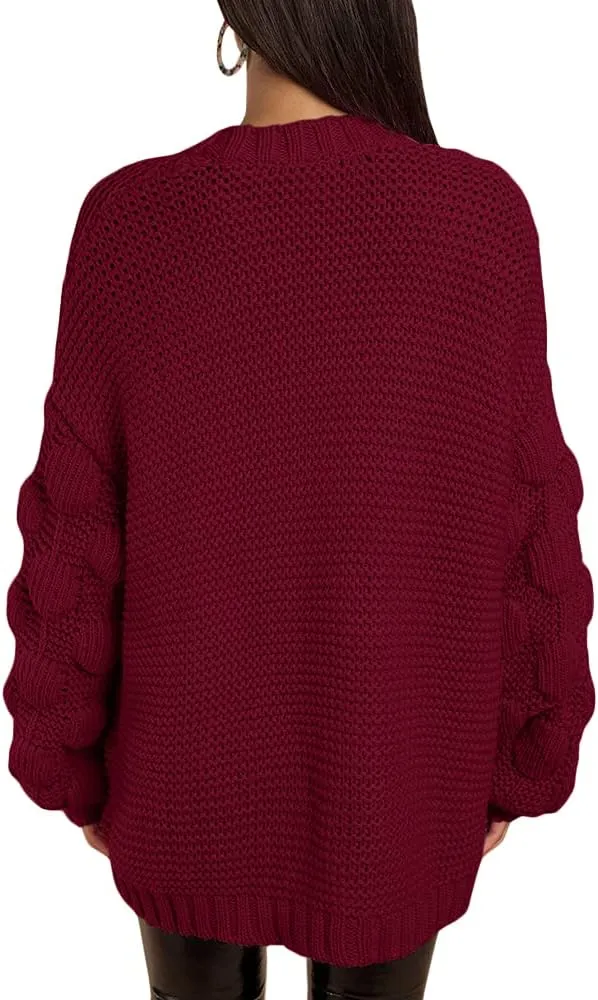 FERBIA Women Oversized Cardigan Knitted Cute Chunky Sweaters Wrap Long Fall Pom Pom Open Front Knit