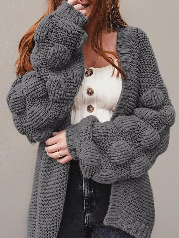 FERBIA Women Oversized Cardigan Knitted Cute Chunky Sweaters Wrap Long Fall Pom Pom Open Front Knit