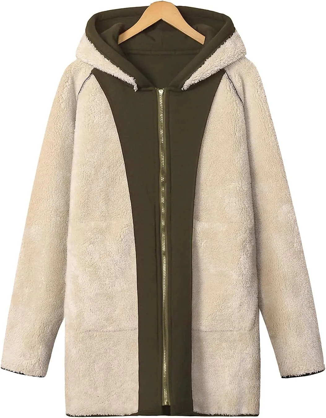Gihuo Women's Winter Coat Sherpa Lined Zip Hoodie Long Sweatshirt Warm Fleece Lining Heavyweight Hooded Jacket