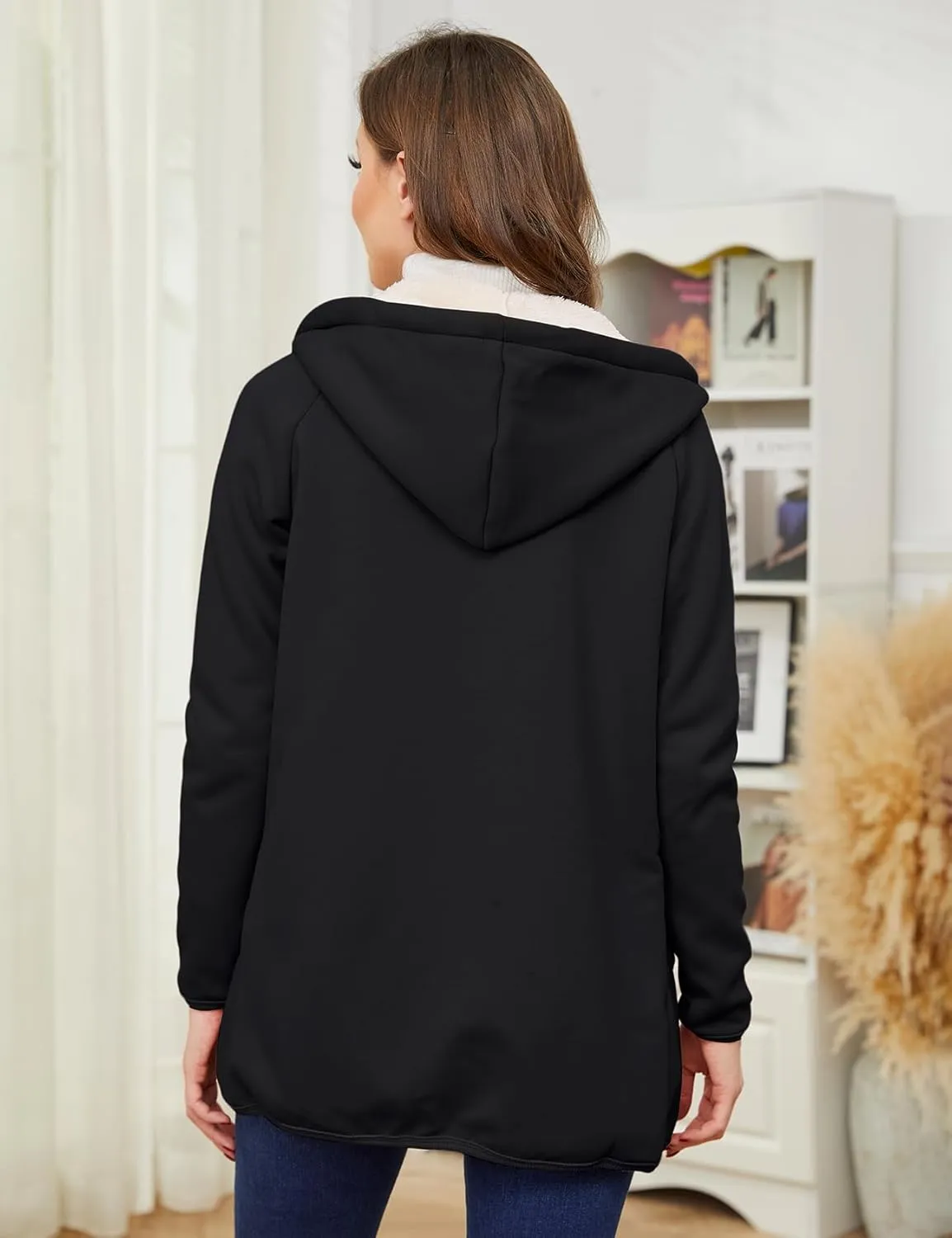 Gihuo Women's Winter Coat Sherpa Lined Zip Hoodie Long Sweatshirt Warm Fleece Lining Heavyweight Hooded Jacket