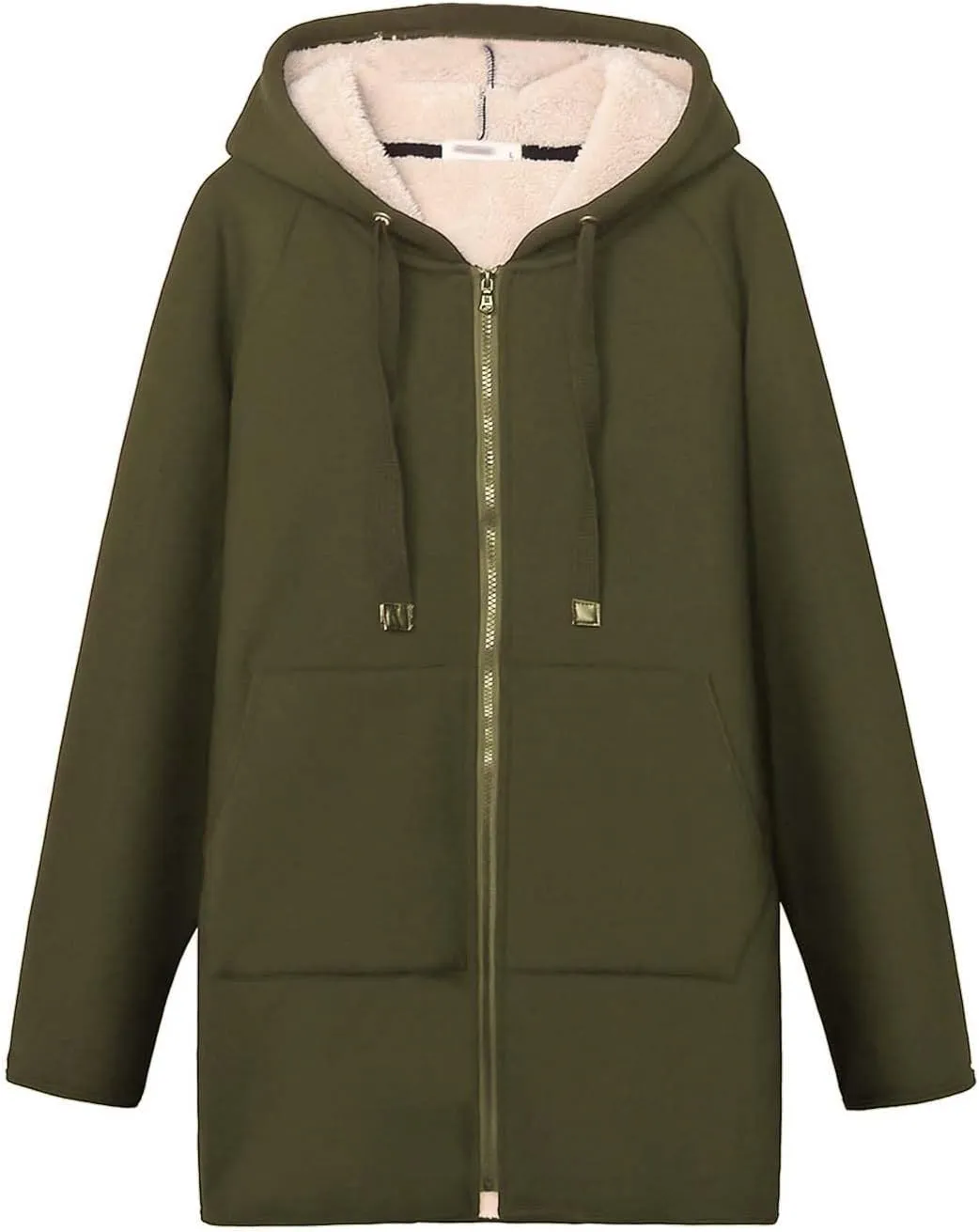 Gihuo Women's Winter Coat Sherpa Lined Zip Hoodie Long Sweatshirt Warm Fleece Lining Heavyweight Hooded Jacket