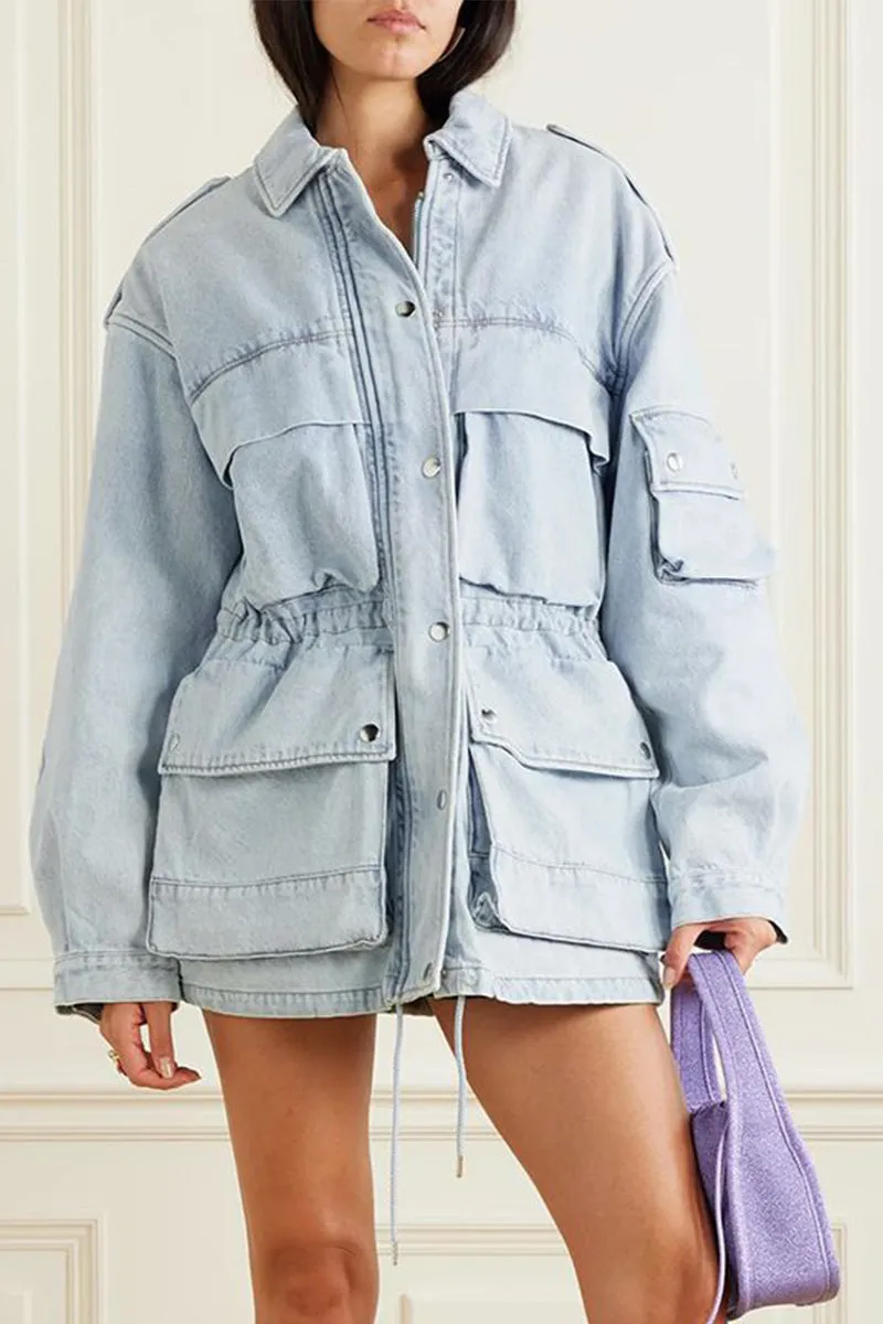 HCS1408 Utility Chic Oversized Denim Jacket Outerwear