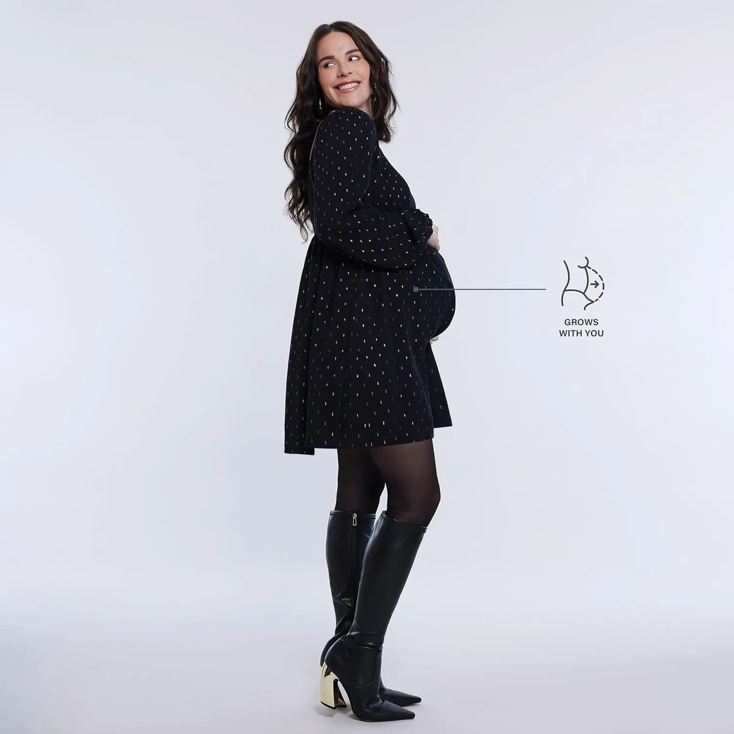 Motherhood Maternity Women's Long Sleeve Smocked Babydoll Mini Dress
