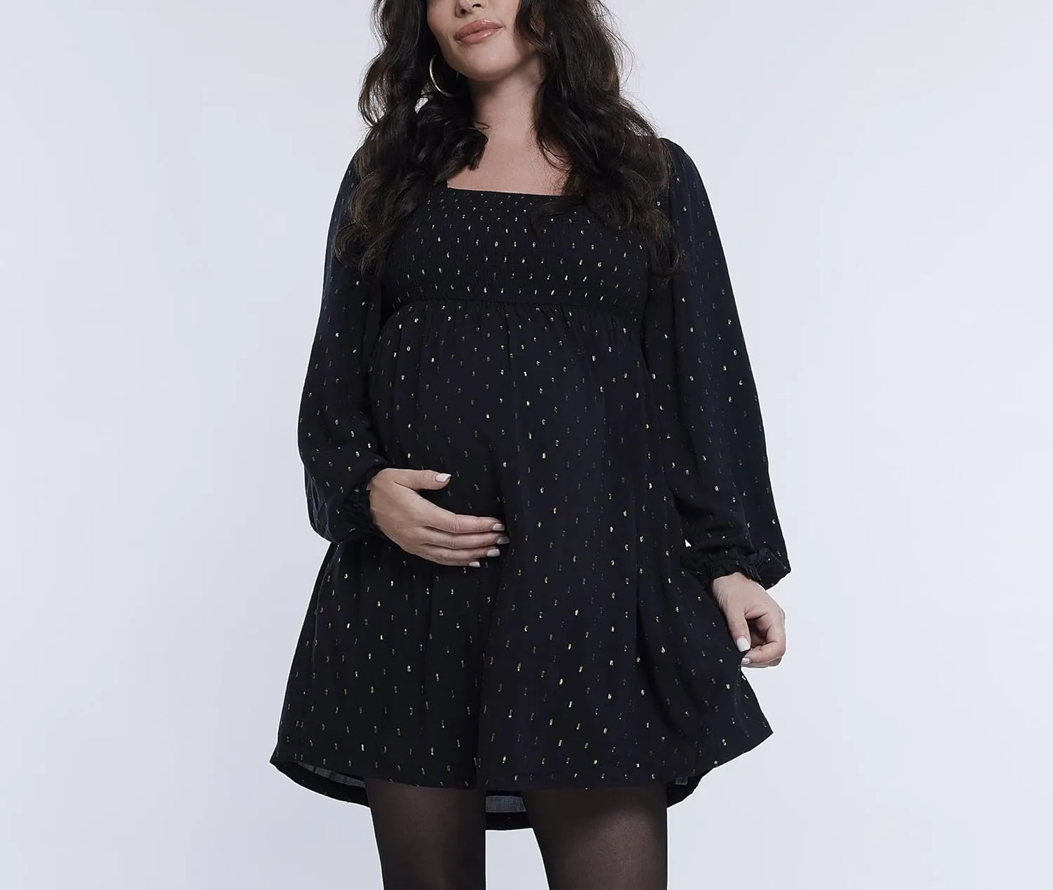 Motherhood Maternity Women's Long Sleeve Smocked Babydoll Mini Dress