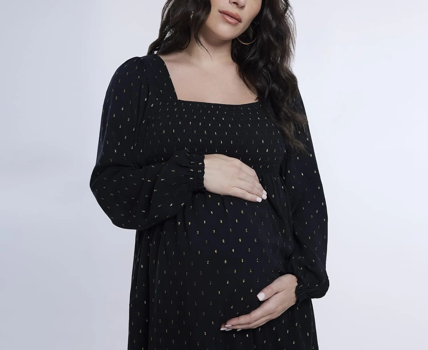 Motherhood Maternity Women's Long Sleeve Smocked Babydoll Mini Dress