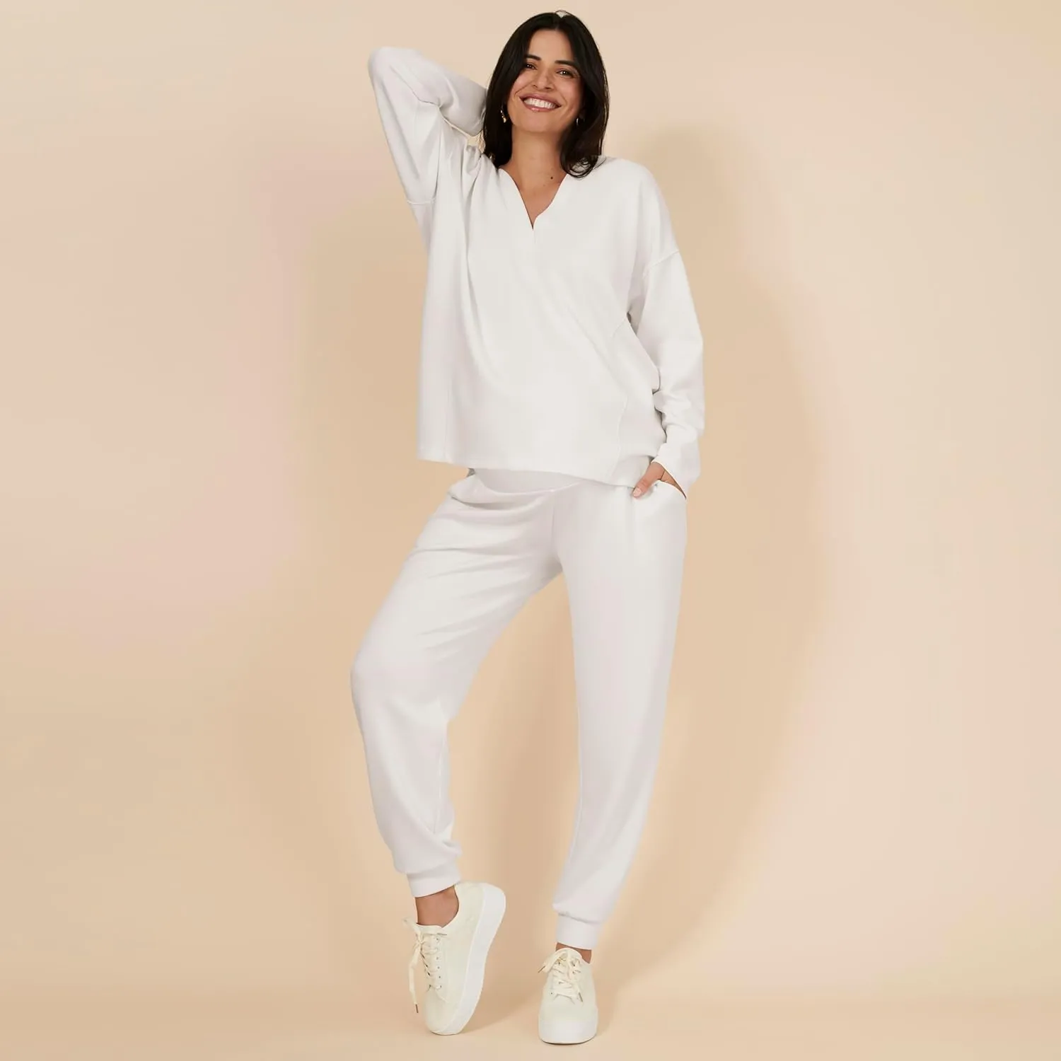 Motherhood Maternity Women's Scuba Underbelly Pregnancy Pocket Jogger Sweatpant