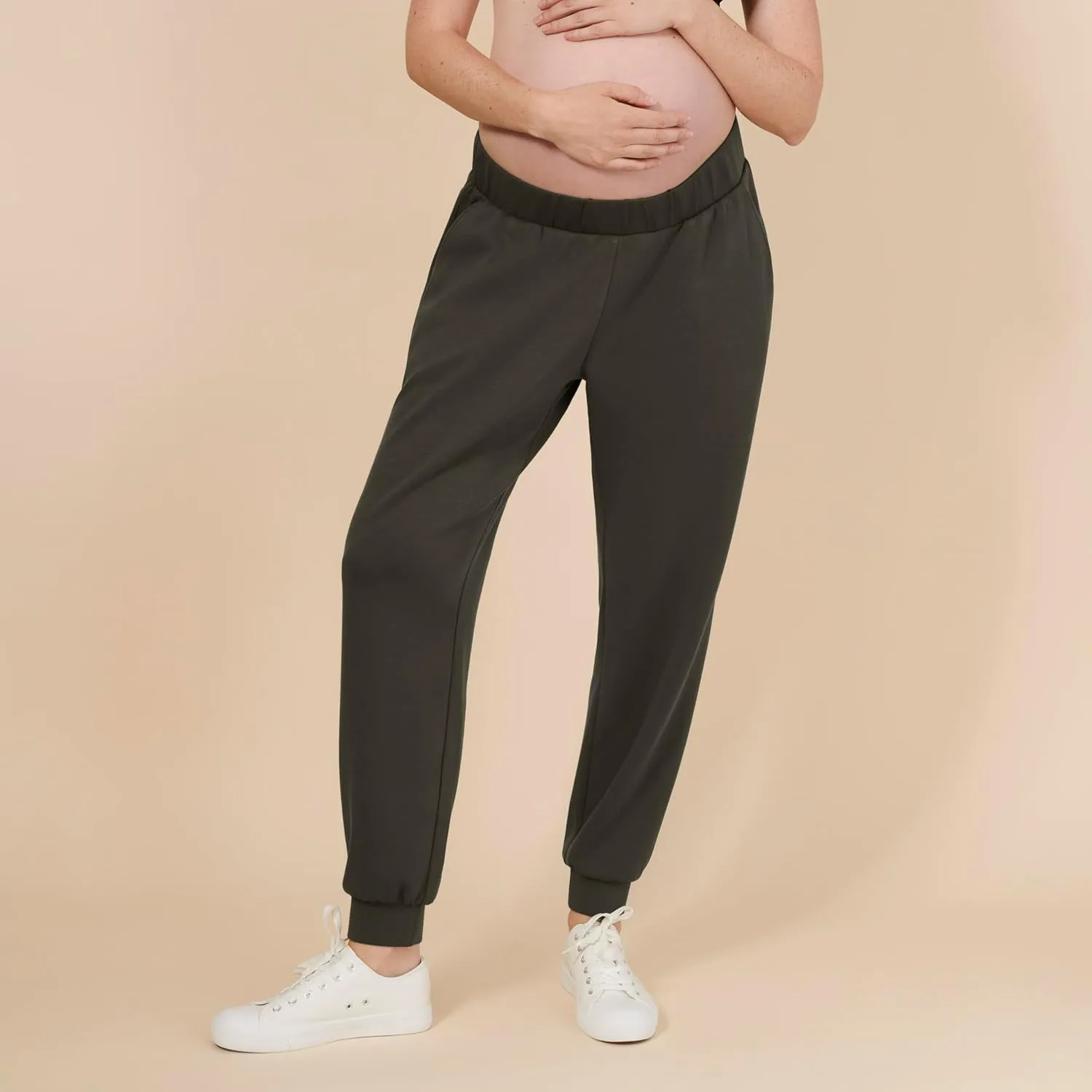 Motherhood Maternity Women's Scuba Underbelly Pregnancy Pocket Jogger Sweatpant