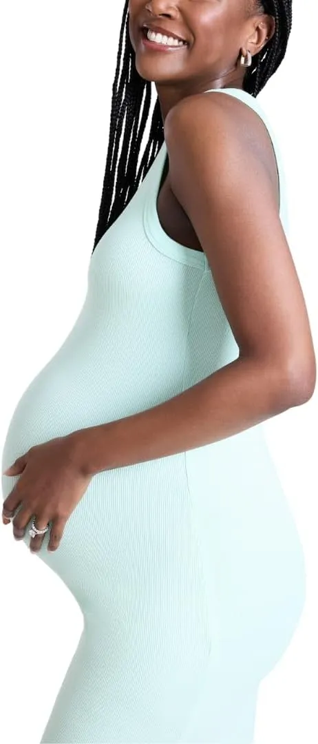 Motherhood Maternity Women's Sleeveless Racerback Rib Knit Midi Pregnancy Bodycon Dress