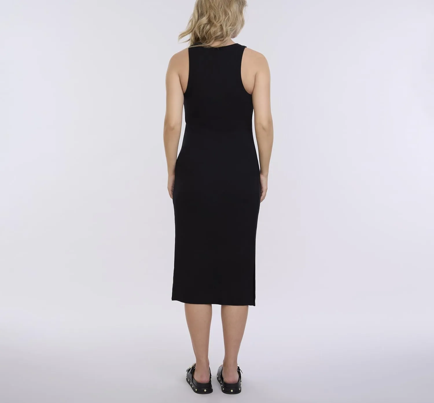 Motherhood Maternity Women's Sleeveless Racerback Rib Knit Midi Pregnancy Bodycon Dress