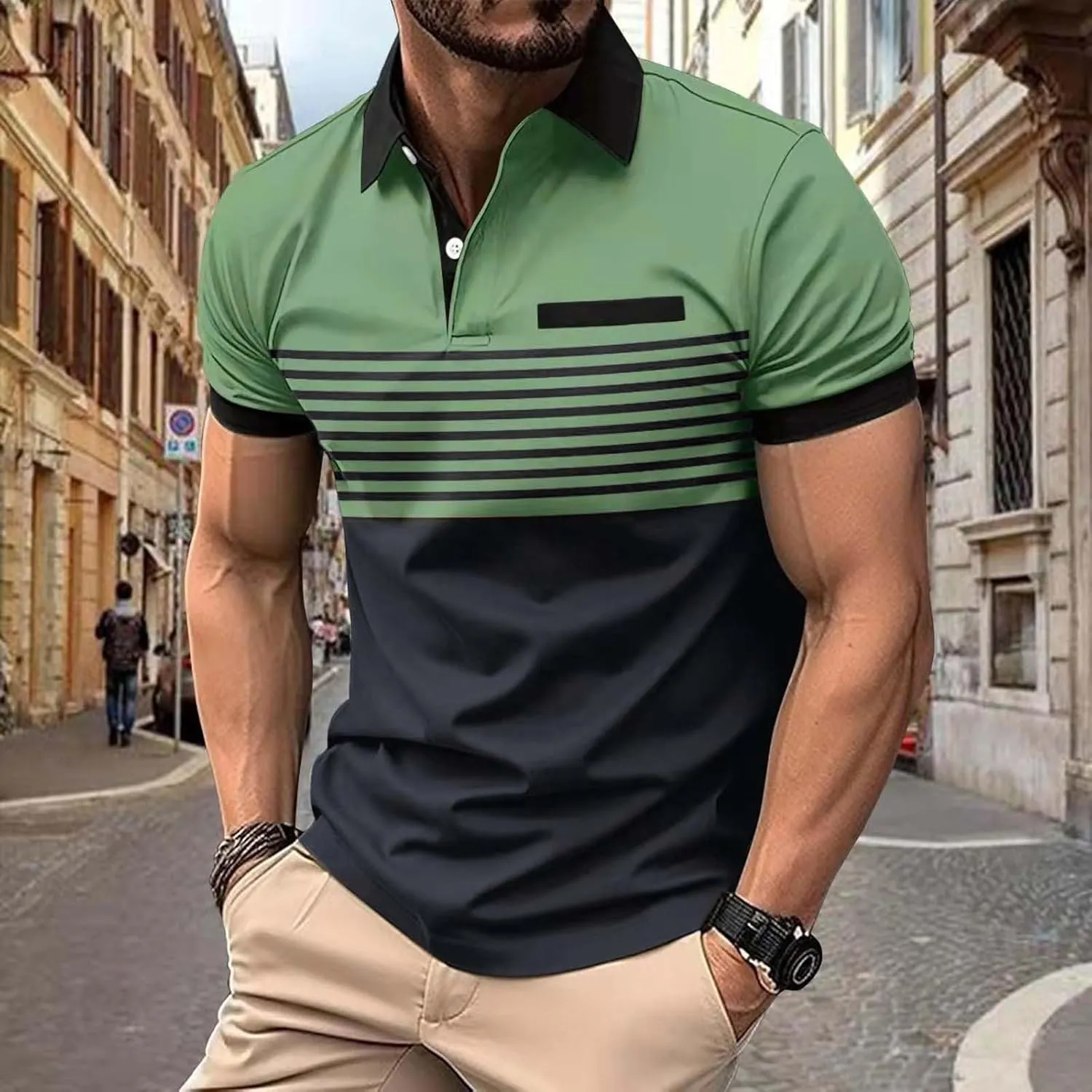 Polo Shirts for Men with Pocket Casual Collared Shirt Polos Classic Button Golf Shirt Loose Athletic Pullover