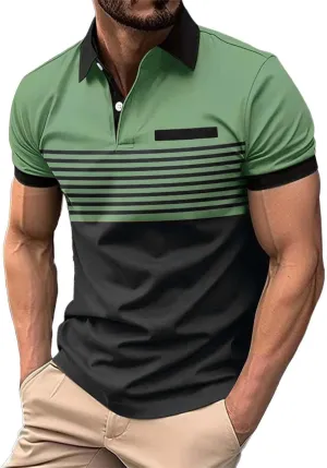 Polo Shirts for Men with Pocket Casual Collared Shirt Polos Classic Button Golf Shirt Loose Athletic Pullover