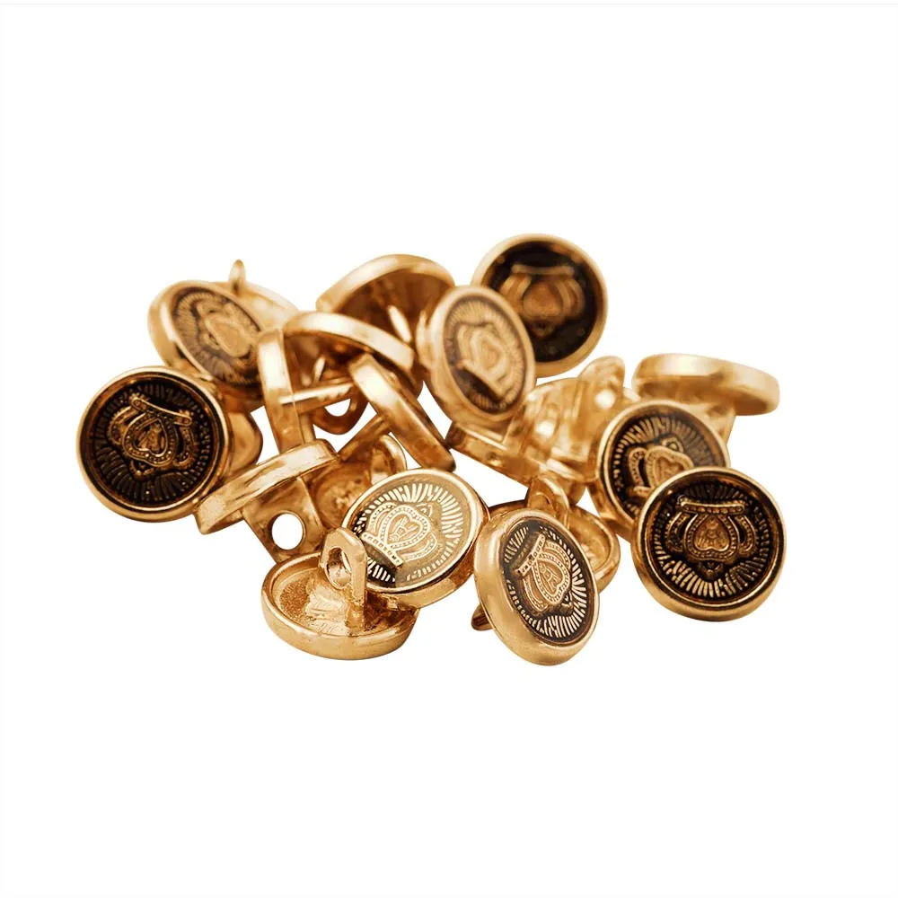Royal Crown Design Round Shape Lamination Kurta Metal Buttons