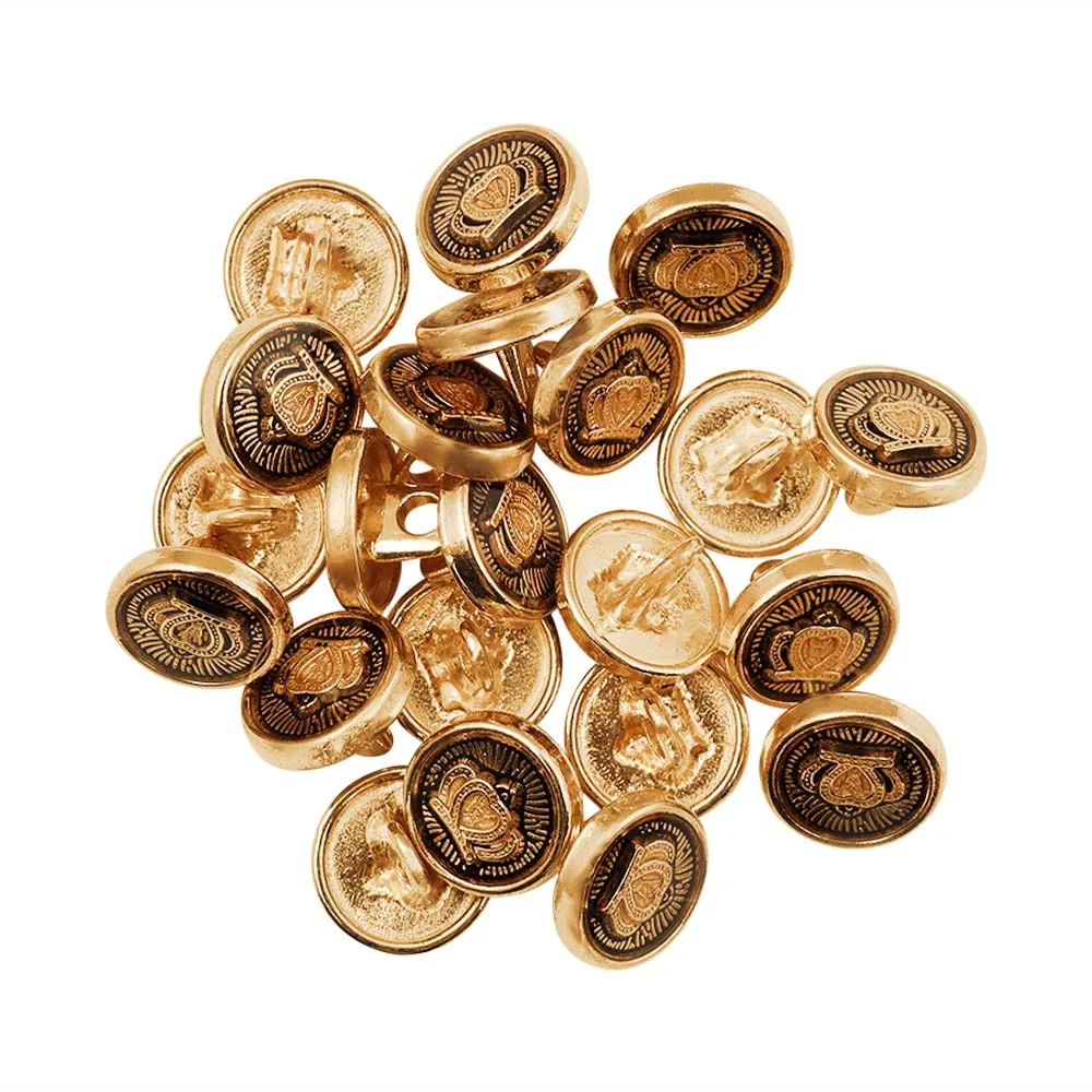 Royal Crown Design Round Shape Lamination Kurta Metal Buttons