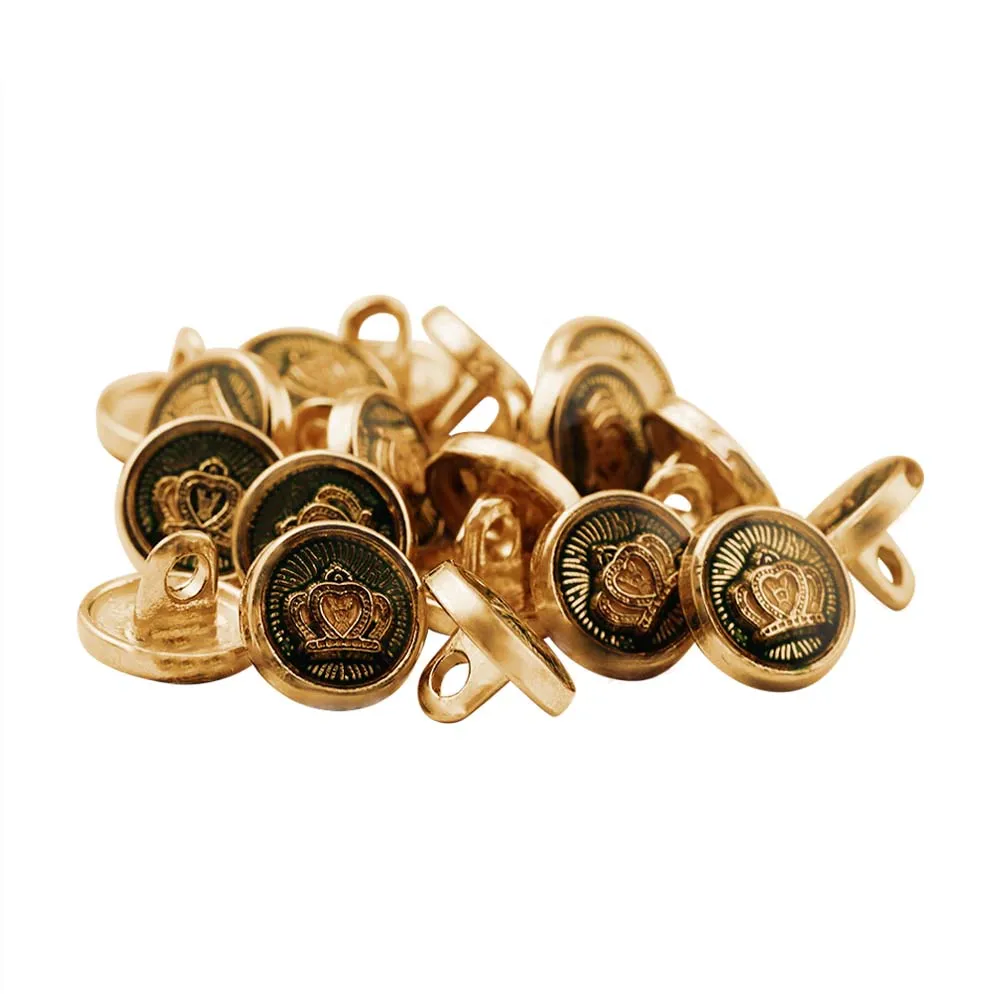 Royal Crown Design Round Shape Lamination Kurta Metal Buttons