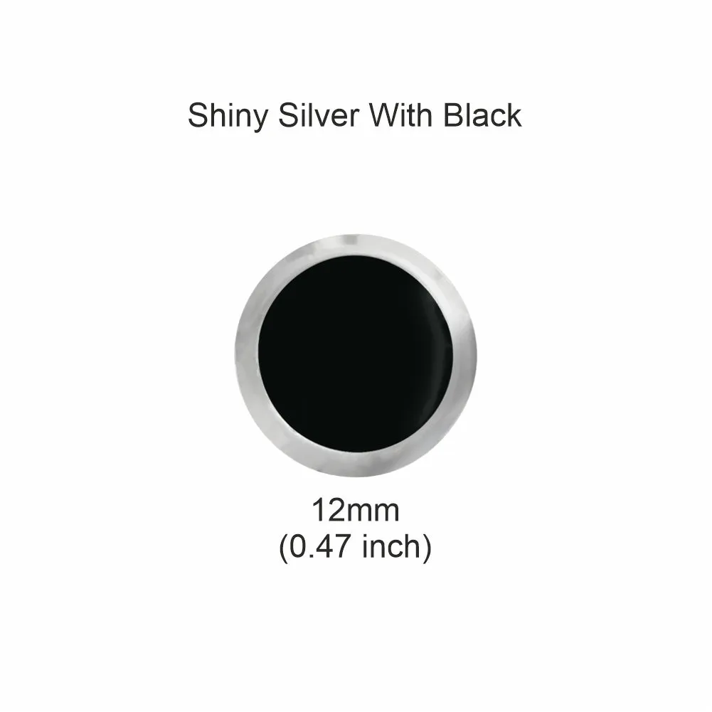 Shiny Silver with Black Plain Smooth Surface Round Shape Hotfix