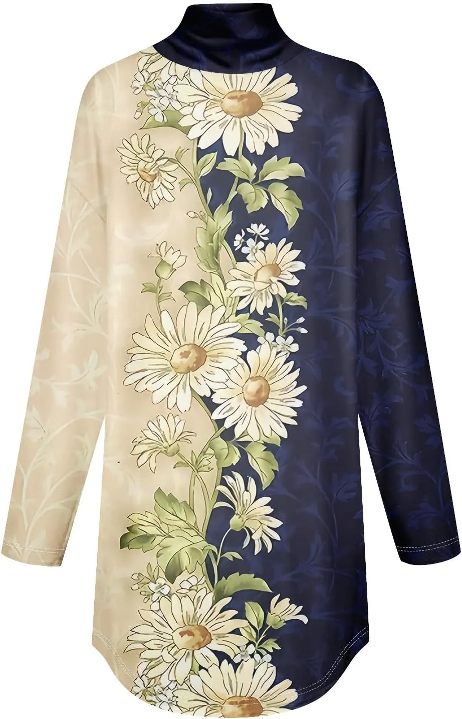 Tops for Women Trendy Long Sleeve Fall Blouses Printed Turtleneck Top Loose Winter Shirts Cozy Lightweight T Shirts