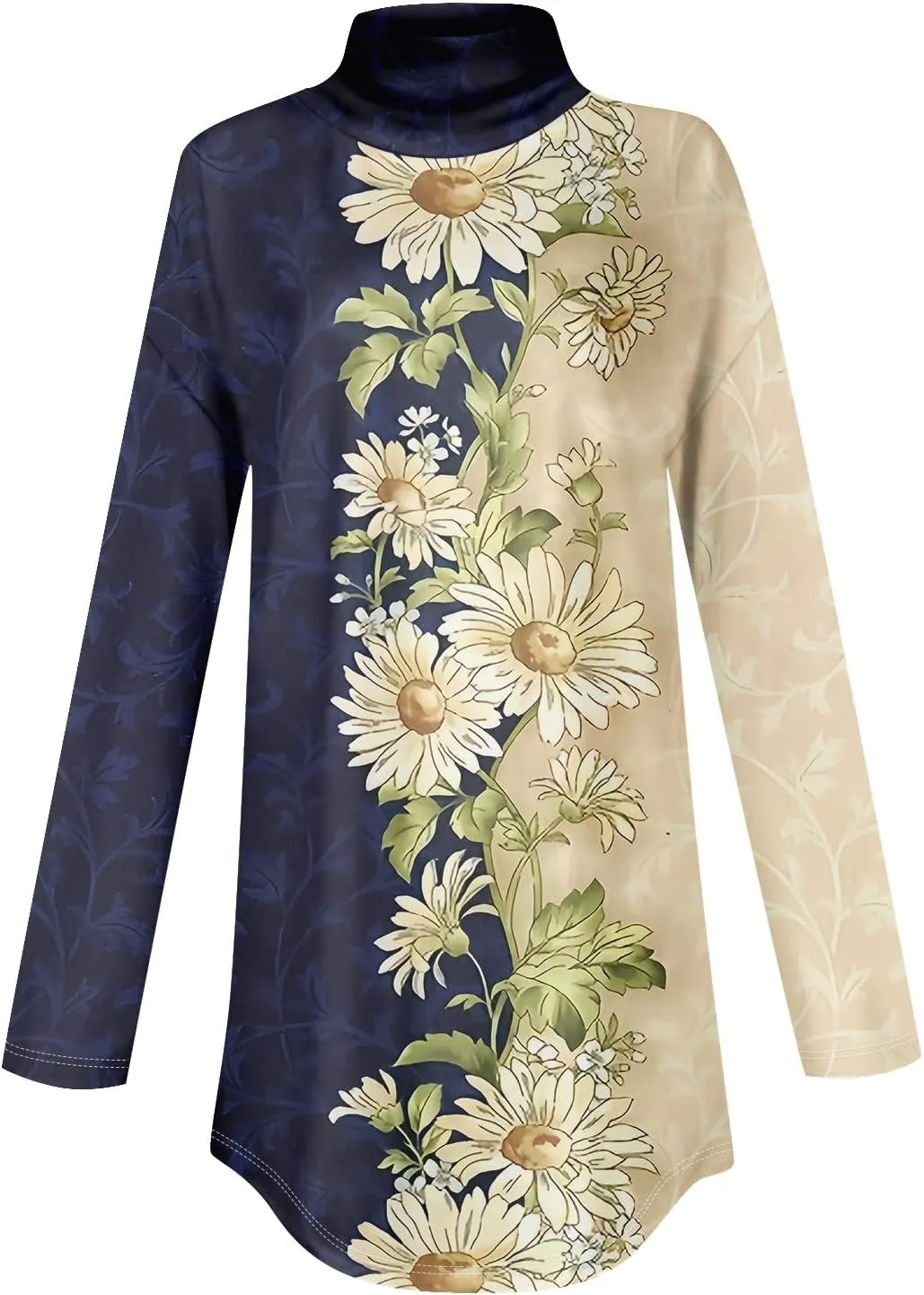 Tops for Women Trendy Long Sleeve Fall Blouses Printed Turtleneck Top Loose Winter Shirts Cozy Lightweight T Shirts