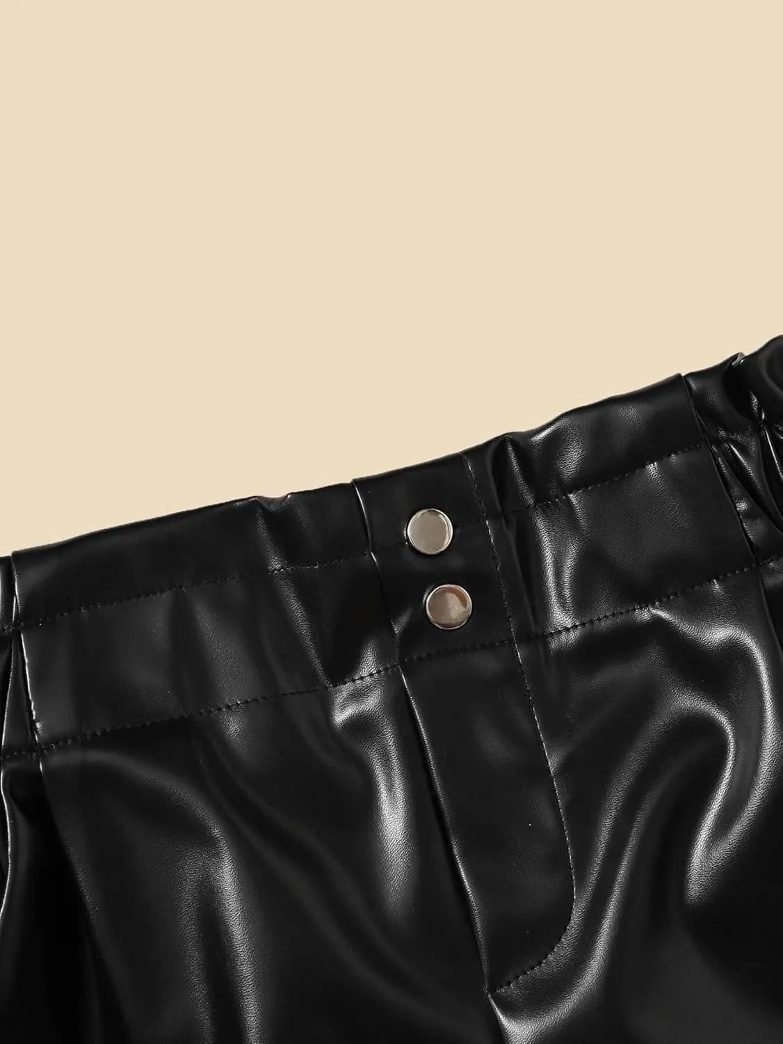 WDIRARA Girl's Leather Shorts Casual Elastic Waist Dressy Shorts with Pocket