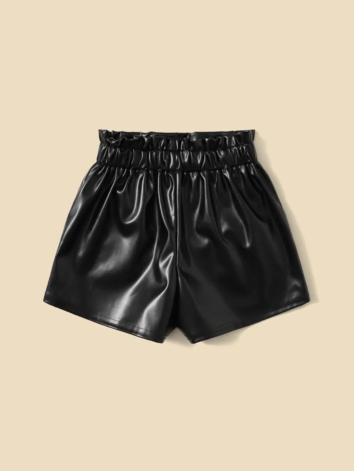 WDIRARA Girl's Leather Shorts Casual Elastic Waist Dressy Shorts with Pocket